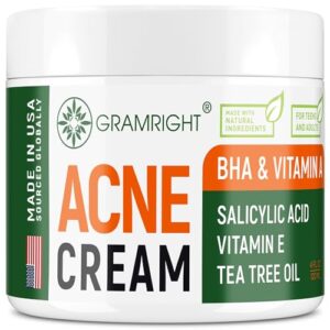Acne Face Cream – Acne Spot Treatment for Face & Acne Dots – Tea Tree Oil & Salicylic Acid – Natural Cystic Acne Treatment – Made in USA – For All Skin Types – Acne Scar Cream & Pimple Remover 4 fl.oz