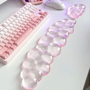 Mouse Pad with Wrist Rest, Soft Cloud Gel Keyboard Mouse Pad Set with Hand Wrist Support, Cute Non Slip Office Desk Accessories for Comfort/Pain Relief/PC Gaming/Computer/Laptop, (Pink Cloud)