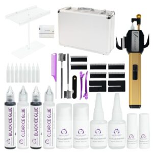 Professional Cold Glue Hair Extension Kit – Ice Glue Comb Line System with Remover, Curing Agent & Stand – No UV Light Needed