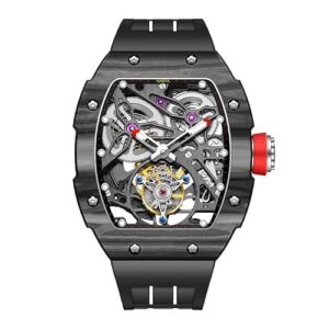 Haofa Tourbillon Watch for Men Skeleton Carbon Fiber Automatic Mechanical Watch Sapphire Waterproof Luminous Self Wind Wristwatches 72H Power Reserve Mens Watch 1901-1 Black