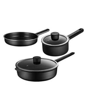 Cookware Set Black Pan With Lid Cutlery Collection Nonstick Kitchen Supplies