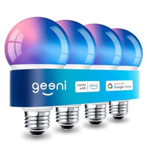 Geeni Prisma Plus 800 Dimmable Smart Light Bulbs with 2.4 GHz Wi-Fi Connectivity – Color-Changing & Tunable White, A19 LED Smart Bulb – Works with Alexa & Google, 4-Pack