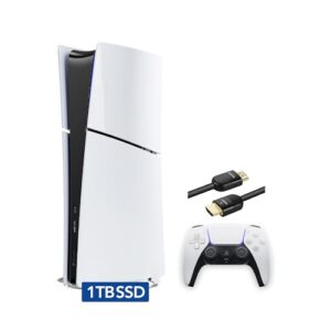 PlayStation 5 Slim Digital with 1TB SSD Storage, Wireless Dualsense Controller – PS5 Gaming System, White [video game] (Renewed) [video game]