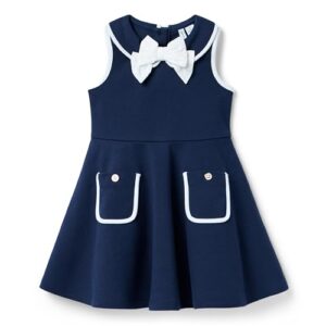 Janie and Jack The Classic Bow Ponte Dress, Navy Blue, 5