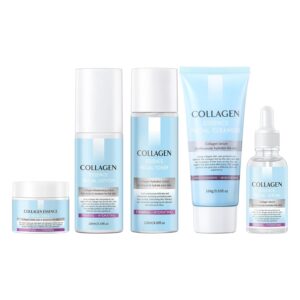 Collagen Skin Care Sets, 5 Pcs Facial Set for Skin Care for Women with Cleanser, Serum, Toner, Lotion & Cream, for Firming Skin, Reduce Wrinkles