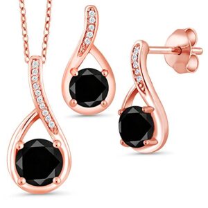 Gem Stone King Gemstone Birthstone and Diamond Pendant Earrings Jewelry Set for Women | 18K Rose Gold Plated Silver | 18 Inch Chain | Jewelry Gifts for Her Mom Wife | Black Diamond-April