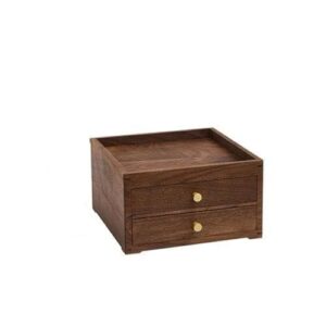 Black Walnut Ring Box – Solid Wood Desktop Storage for Jewelry, Cosmetics, and Tea Cake – Elegant Drawer Organizer for Office and Home Decor