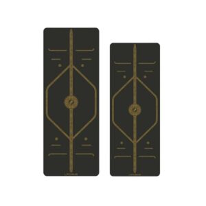 LIFORME Printed Yoga Mat & Travel Mat Bundle Pack – Patented Alignment System, Eco-Friendly, Non-Slip Warrior-Grip, Made with Natural Rubber, Thick, Sweat Resistant, Comfortable – Black and Gold