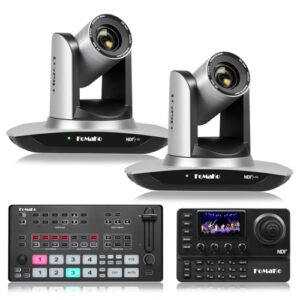 FoMaKo 20x Optical Zoom NDI Camera, AI Auto Tracking HDMI PTZ Camera(2pcs),KC606N PTZ Controller,M1 Video Mixer Switcher,for Church Worship Education Conference Events(FMK20UH NDIX2+KC606N+M1)