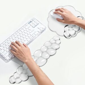 Keyboard Wrist Rest Set — Ergonomic Cloud Wrist Rest Keyboard and Mouse Pad, Non-Slip Desk Accessories for Office and Home（White）
