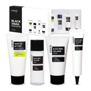 [New Years Gift Set] coxir Black Snail Collagen Starter Kit – Cleanser, Toner, Serum & Cream | Repairing Snail Mucin Skincare Set, Hydrating Korean Beauty Routine for Women (4-Piece)