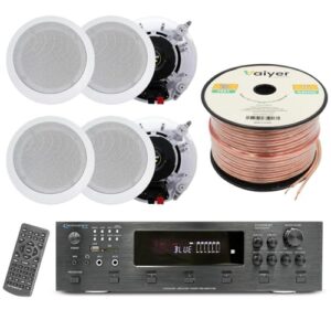Home Theater System Kit – 6000 Watts Bluetooth Amplifier with 5.25″ 6 Qty of 175 W Each in-Wall in-Ceiling Speakers & 16 Gauge 250 ft. Spool of Speaker Zip Wire, Perfect for Home/Office/Bar by Vaiyer