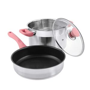 Stainless Steel Pot Set 3 Piece Silicone Nonstick Casserole Frying Pan Soup Pot Pan with Lid Cookware Set