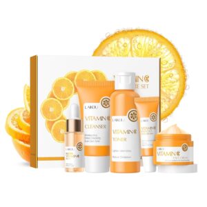 LAIKOU Skin Care Set Vitamin C Women Beauty Gift Sets Skin Care Kit with Cleanser, Toner, Serum, Eye Cream, Face Cream Travel Kit for Women Teen Girls Mom Daughter Birthday TSA-friendly Sizes 5pcs
