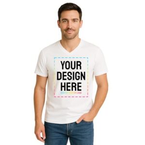 Custom V-Neck T-Shirts for Men & Women – Heavy Cotton Personalized Shirt – Add Your Text or Image – Unisex Tee (US, Alpha, Medium, Regular, Regular, 12 Pack, White)