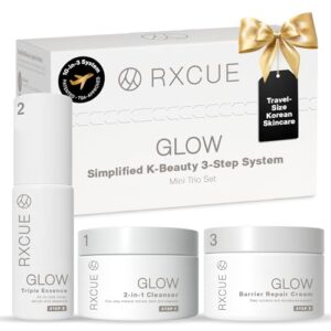 Simplified 3-Step K-Beauty Kit, Travel Size Korean Skincare Set, Rxcue Glow Patented 10-in-3 System for Glass Skin, TSA Approved, Korean Skin Care Travel Set, Skincare Kits & Gift Set, 1.01 fl oz ea