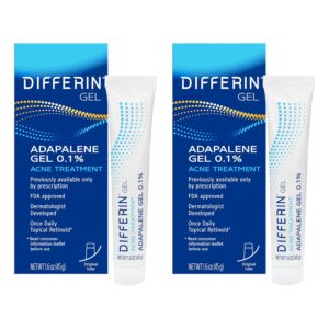 Differin Acne Treatment Gel, 60 Day Supply, Retinoid Treatment for Face with 0.1% Adapalene, Gentle Skin Care for Acne Prone Sensitive Skin, 15g Tube (Pack of 2) (Packaging May Vary)