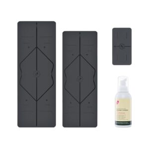 LIFORME Original Yoga Mat & Travel Mat & Yoga Pad & Everyday Yoga Mat Cleaner – Bundle Pack -Patented Alignment System, Eco-Friendly, Non-Slip Warrior-Grip, Sweat Resistant, Comfortable – GREY/GRY/GRY