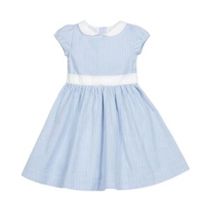 Hope & Henry Girls’ Organic Short Sleeve Seersucker Dress with Peter Pan Collar, 8, Blue Seersucker