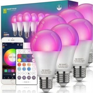 Nowepai Smart Light Bulbs 6Pack with Remote, Color Changing Light Bulbs Work w/Alexa Google Home, 9W A19 E26 800LM Colored LED Bulb, 2.4GHz Only, 50+ DIY Scenes, App & Voice Control WiFi Light Bulbs