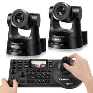 FoMaKo PTZ Camera, 30x Optical Zoom AI Auto-Tracking Gen 3, PoE HDMI Bundle PTZ for Church Worship, NDI PTZ Controller, (PTZ Bundle FMK30SDIx2+KC608) BH302,Black Color