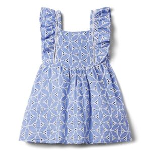 Janie and Jack Girls Eyelet Dress (Toddler/Little Kids/Big Kids) Blue 8