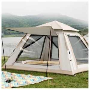 4-Man Waterproof Pop-Up Tent with Double Doors 4 Windows, Easy Setup, Ideal for Camping, Hiking, Backpacking Family Outdoor Use