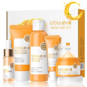 5 Piece Vitamin C Skincare Set, Moisturizing Face Skin Care Kit With Facial Cleanser, Face Serum, Face Cream, Eye Cream, Toner For Hydrating Skin, Anti-Aging Skincare Gift Set For Teenage Girls