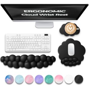 TheTrulyCharter Premium Quality Cloud Wrist Rest Keyboard & Mouse Pad Set – Ergonomic Memory Foam Desk Accessories with Wrist Support for Office & Gaming – Black Lether
