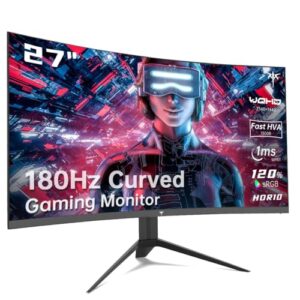 KTC 27 inch Gaming Monitor, 1440P Curved Monitor, 180Hz, 144Hz, 2K, 1500R, 1ms, FreeSync/G-Sync Compatible, DisplayPort/HDMI/USB, Ultrawide PC Vesa/Wall Mount Computer Monitor, H27S17