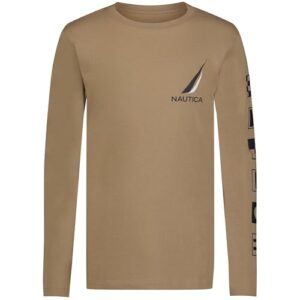 Nautica Boys\’ Long Sleeve Graphic Crew Neck T-Shirt, Signal Block Kelp, 14-16