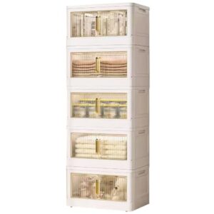 RUJHGL 5 Layers Storage Bins Plastic Storage Bins with Lids Household Foldable Storage Box with Magnetic Clear Doors and Wheels