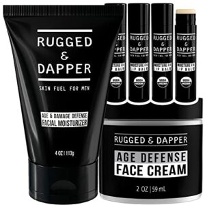RUGGED & DAPPER Age + Damage Defense Facial Moisturizer, Age Defense Face Cream and Moisture Fix Lip Balm Bundle