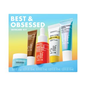 e.l.f. SKIN Best & Obsessed Skincare Kit, Travel-Size Makeup Remover, Sunscreen & Brightening Serums For Glowy Skin, Vegan & Cruelty-Free