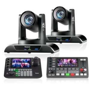 Tenveo PTZ Camera Bundle/Kits – 20X 4K NDI AI Auto-Tracking PTZ Camera(2pcs) with HDMI/USB3.0/LAN(PoE), NDI PTZ Joystick Controller and 4K HDMI + SDI Video Switcher Mixer for Live Production Events