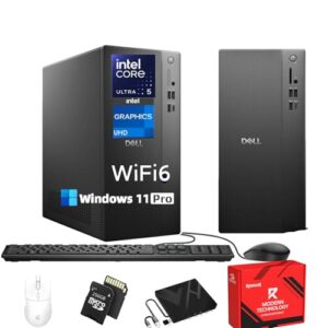 Dell Tower Desktop Computer -Intel 10-Core Ultra 5 225 (Up to 4.9GHz), Intel UHD Graphics, HDMI, Win 11 Pro, Wired Keyboard & Mouse, Wi-Fi 6, Bluetooth 5.4, w/Accessories (64GB DDR5 | 2TB SSD)