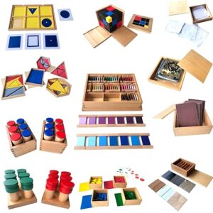 Advanced Montessori Sensory Toys, Montessori Sensorial Kit 2 with Knobless Cylinders & Trinomial Cube, 12 Premium Beechwood Educational Toys for Kids 3-8, Homeschool Preschool Learning Materials