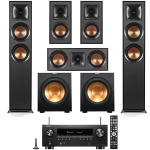 Klipsch Reference Home Theater Pack with 2X R-625FA Floorstanding Speakers, R-52C Center Channel, Pair R-41M Bookshelf Speakers (Speaker System + 2X Subwoofers + Receiver)