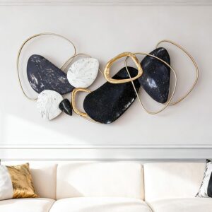 Axioglo Modern Metal Wall Art Decor, Large 3D Stone Design Wall Hanging, Handcrafted Iron Wall Decor for Living Room, Bedroom, Entryway, 40″ Home Decoration