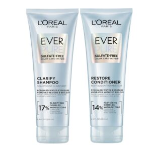 L’Oreal Paris Clarify and Restore Sulfate Free Shampoo and Conditioner Set with Antioxidants for Hard Water Exposure and Styling Build-up, EverPure, 1 Hair Care Kit