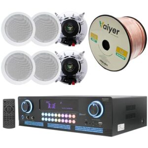 Home Theater System Kit 2000 Watts Bluetooth Amplifier with 6 Qty 6.5″ 200 Watts in-Wall in-Ceiling Speakers & 16 Gauge 250 ft. Speaker Wire by Technical Pro