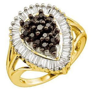 Dazzlingrock Collection 1.003 Carat (Cttw) 18K Yellow Gold Plated Sterling Silver Black And White Diamond Cocktail Cluster Ring, Sterling Silver, Size 7