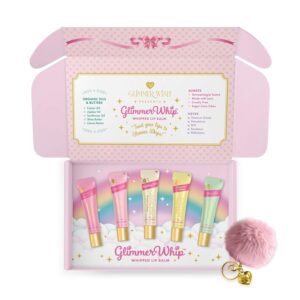 Glimmer Whip – Whipped Lip Balm Dream Set, 5-Flavor Organic Lip Butter Gift Set with Heart-Shaped Applicator, Pink Poof Charm, Dermatologist Tested, Hydrating Organic Oils & Butters, Cruelty-Free