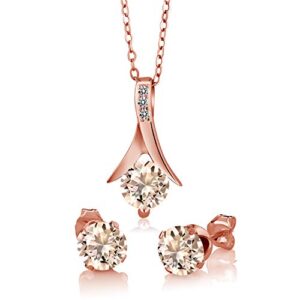 Gem Stone King Peach Morganite Diamond 1.85 Ct in 18K Rose Gold Plated Silver Pendant and Earrings Jewelry Set