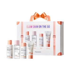 Hanskin Glow Skin on the Go Kit– Brightening & Hydrating Travel Kit with Cleanser, Essence, Serum & Lotion – Korean Skincare for Glowing, Radiant Skin – Moisturizing Face Care Vitamin C Gift Set