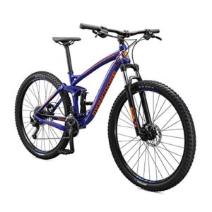 Mongoose Salvo Sport Mountain Bike for Adult, 18-Speed Trigger Shifter, 29-Inch Wheels, Full Suspension, 16-Inch Small Frame, Hydraulic Disc Brakes, Blue