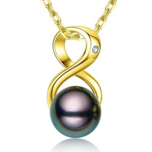 CHAULRI Tahitian Black Pearl Necklaces for Women – Infinity Pendant, Anniversary Birthday Valentines Day Gifts for Wife, Girlfriend, Mom 18K Yellow Gold Plated 925 Sterling Silver Real Pearl Jewelry