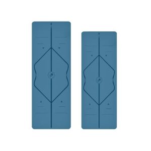 LIFORME Original Yoga Mat & Travel Mat Bundle Pack – Patented Alignment System, Eco-Friendly, Non-Slip Warrior-Grip, Made with Natural Rubber, Thick, Sweat Resistant, Comfortable – Blue/Blue