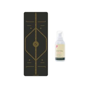 LIFORME Printed Yoga Mat & Ultimate Everyday Yoga Mat Cleaner- Bundle Pack – Patented Alignment System, Eco-Friendly, Non-Slip Warrior-Grip, Thick, Sweat Resistant, Comfortable – Black and Gold