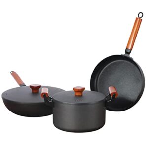 5 Piece Nonstick Iron Cookware Set Cookware Instant Cooker Accessories Hot Cooking Cookware Set (Color : Black Size